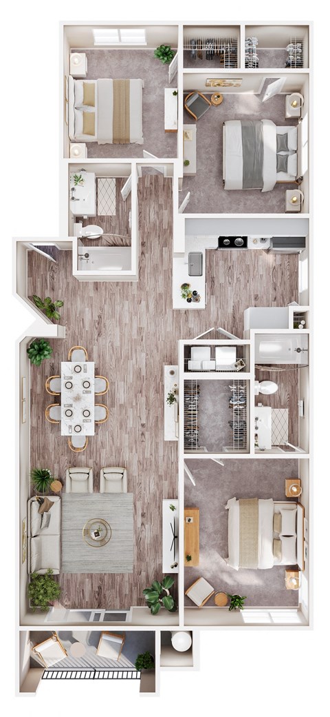 Floor plan for 3 beds, 2 baths, 1327 sqft